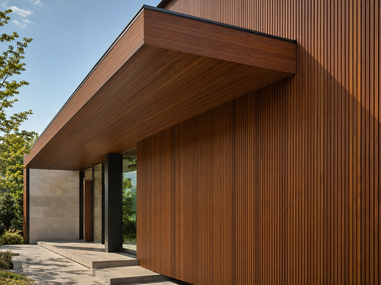 IPE rainscreen cladding and soffit on a modern building
